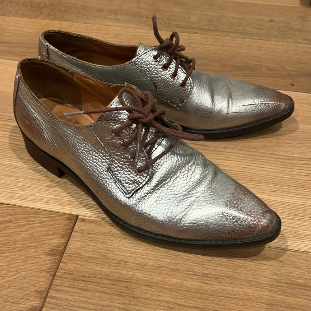 Anthropologie Gee Wawa silver loafers